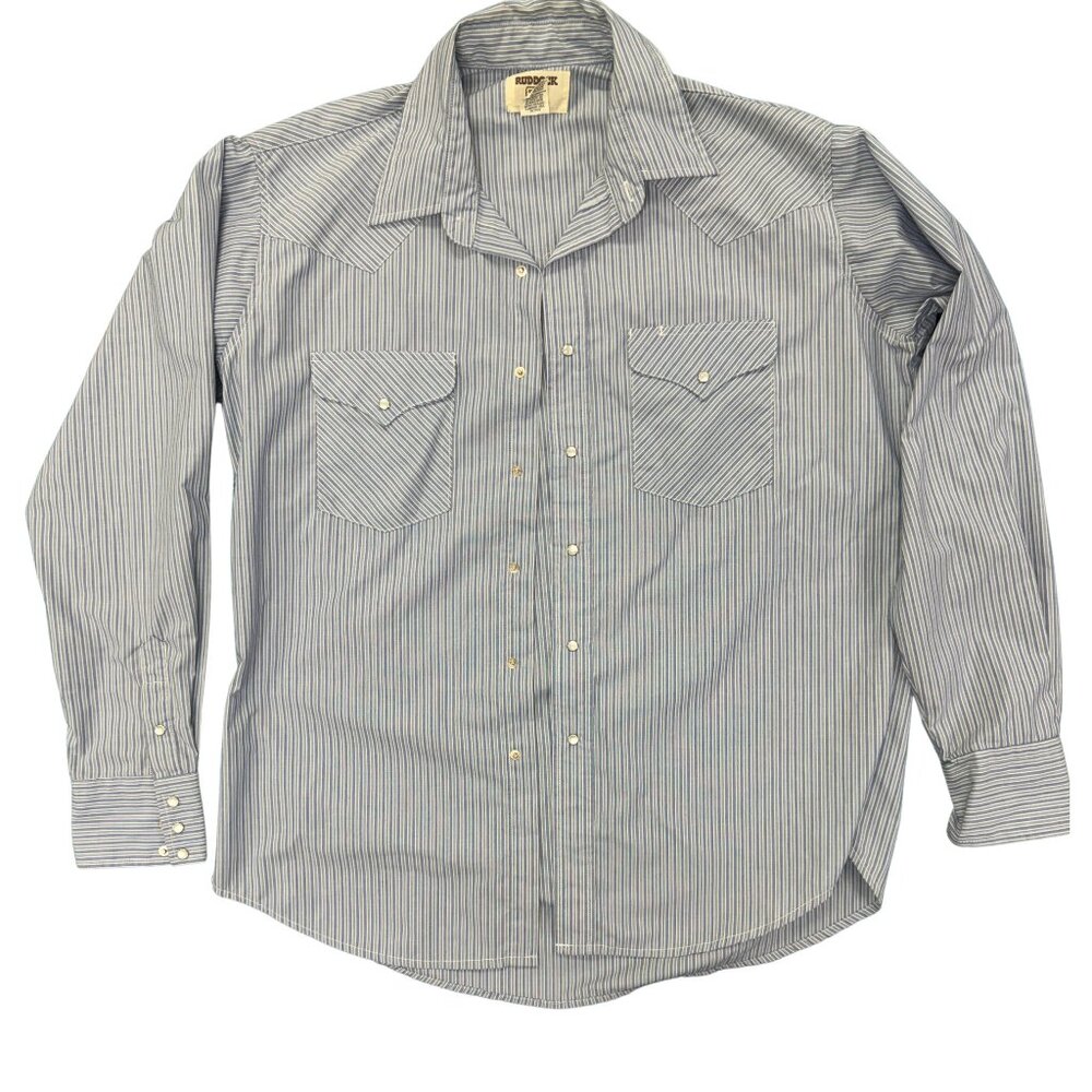 Vintage Ruddock Manufacturing Co. Western shirt Blue & White Stripes Size 17/36